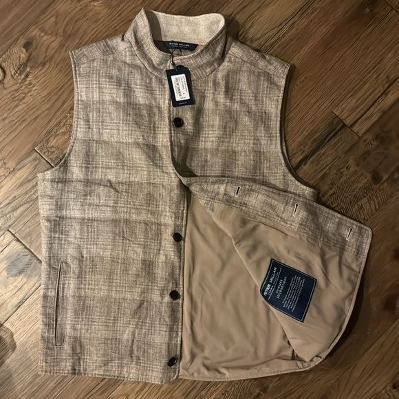 Peter Millar Crown Crafted Summer Journeyman Plaid Linen Wool Vest in Argil - Picture 12 of 15
